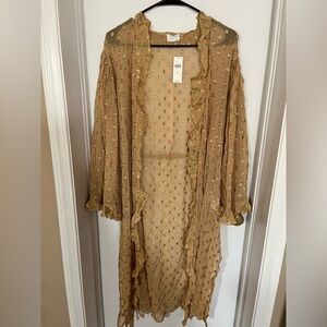 Elizabeth Gillet Anthropologie Sheer Kimono with Gold Accents